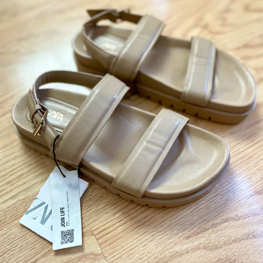 Zara Double Strap Leather Sandals